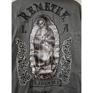 Remetee Military Style‎ Jacket Size Large Black Daliah Gray Lady of Guadalupe